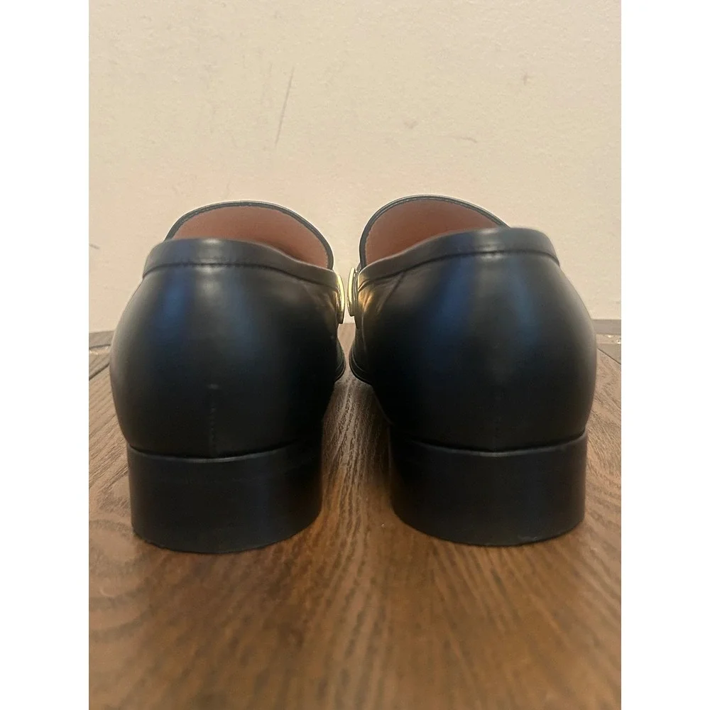 GUCCI 714680 Mirrored G Gold Kiltie Loafers Black Leather‎ Men's 7.5